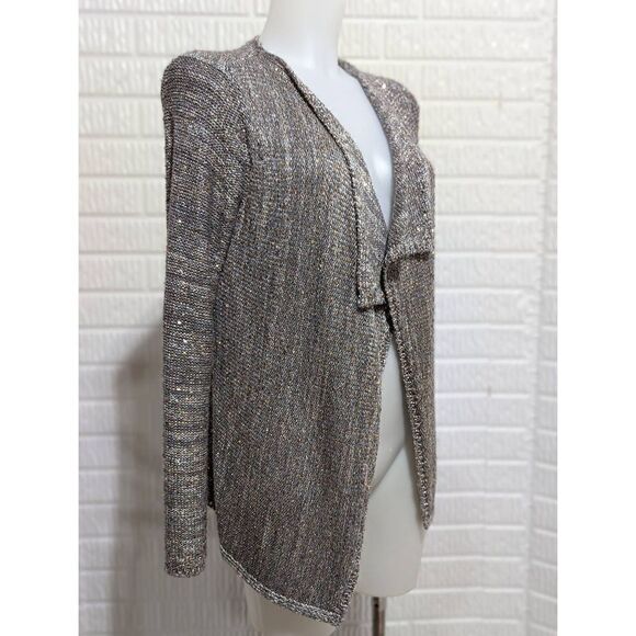 WHBM Women's Silver Knit With Gold Sequins Open-Front Cardigan Size S - Picture 1 of 6